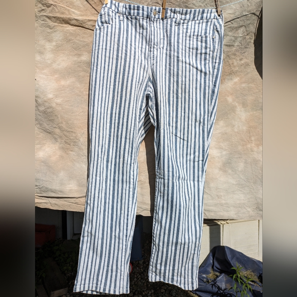 Chico's Blue and White Striped Cropped Jeans